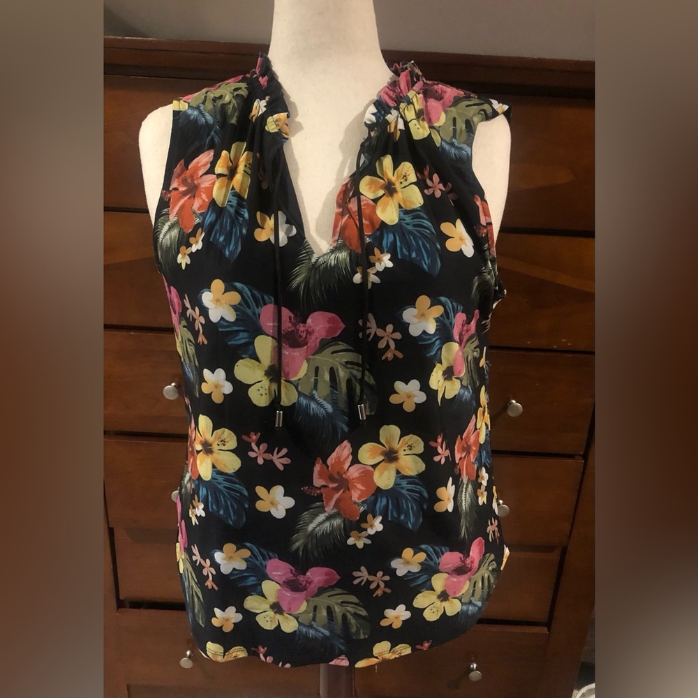Tahari Black Tropical Floral Halter Camisole